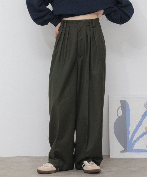 HEILIS(ヘイリス)の「【original】【サイズ展開あり】3タックツイルワイドスラックスパンツ / トラウザーズ 低身長 高身長 サイズ展開 チノパンツ ストレート センタープレス タックパンツノームコア シティガール 春服 夏服 秋服 冬服 スラックス オフィスカジュアル(スラックス・レディース・ブラウン/ブラック/カーキ・XL/XS/S/M/L)」の20枚目の写真