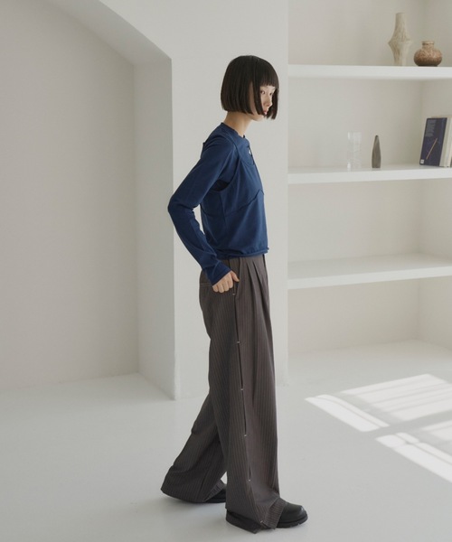 haek（ハク）の「stripe wide pants/ストライプワイドパンツ