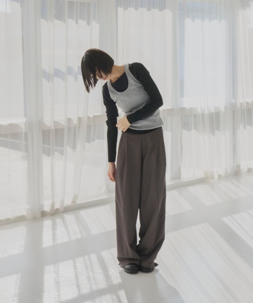 haek（ハク）の「stripe wide pants/ストライプワイドパンツ