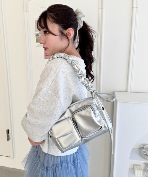 セール】ダブルポケットシャーリングリボンバッグ（ショルダーバッグ