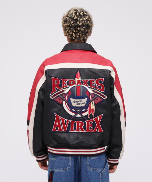 AVIREX アヴィレックス スタジャン レザー レッド AVIREX スタジャン VARSITY JACKET RED AXES / バーシティ
