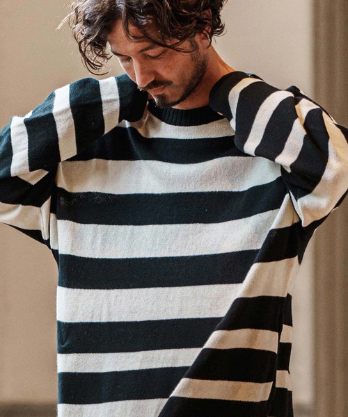 CAMBIO（カンビオ）の「mn3079- Cashmere Blend Border Knit Pullover ボーダーニット（ニット/セーター・メンズ・ホワイト×ブラック・S/M/L）」の15枚目の写真