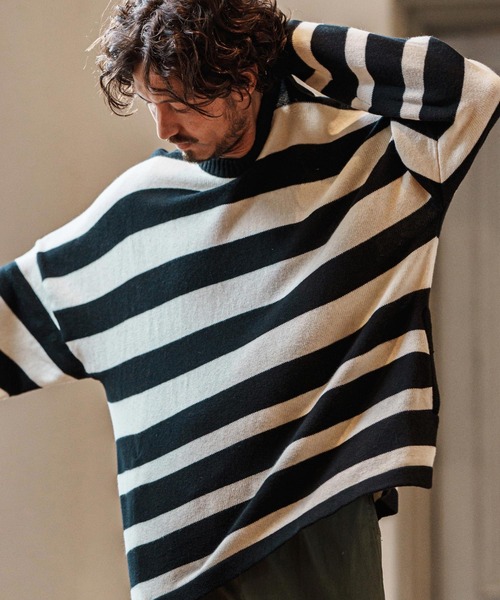 CAMBIO（カンビオ）の「mn3079- Cashmere Blend Border Knit Pullover ボーダーニット（ニット/セーター・メンズ・ホワイト×ブラック・S/M/L）」の13枚目の写真