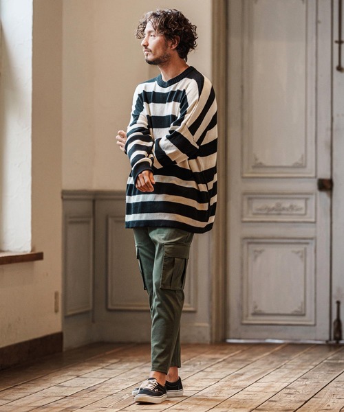CAMBIO（カンビオ）の「mn3079- Cashmere Blend Border Knit Pullover ボーダーニット（ニット/セーター・メンズ・ホワイト×ブラック・S/M/L）」の11枚目の写真