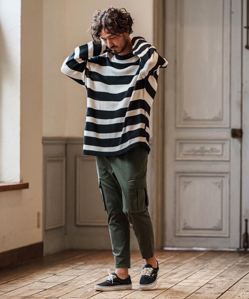 CAMBIO（カンビオ）の「mn3079- Cashmere Blend Border Knit Pullover ボーダーニット（ニット/セーター・メンズ・ホワイト×ブラック・S/M/L）」の10枚目の写真