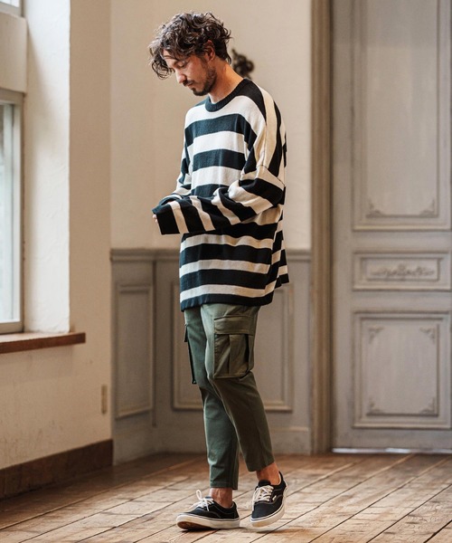 CAMBIO（カンビオ）の「mn3079- Cashmere Blend Border Knit Pullover ボーダーニット（ニット/セーター・メンズ・ホワイト×ブラック・S/M/L）」の9枚目の写真