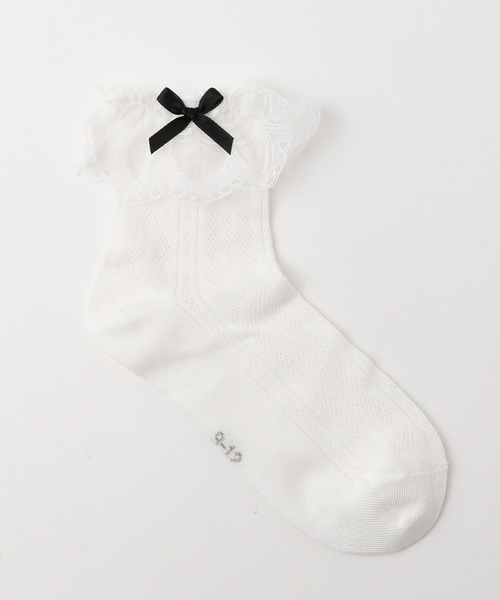 URBAN CHERRY（アーバンチェリー）の「【2足セット】レースフリルリボンソックス（ソックス/靴下・キッズ・ホワイト・M/L）」の4枚目の写真