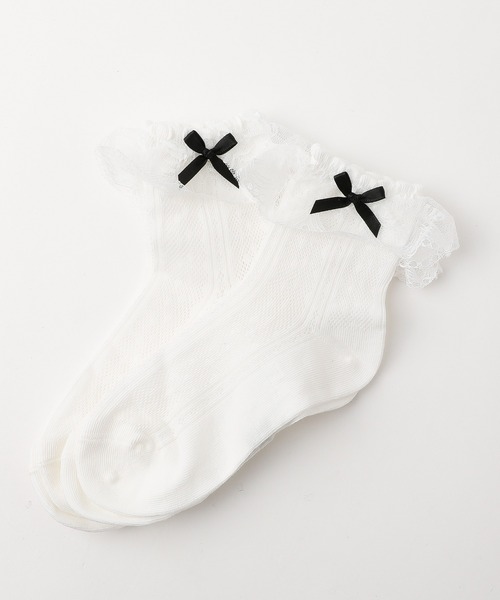 URBAN CHERRY（アーバンチェリー）の「【2足セット】レースフリルリボンソックス（ソックス/靴下・キッズ・ホワイト・M/L）」の2枚目の写真