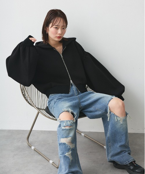 ad thie(アドティエ)の「バルーンスリーブ ポンチ ジップパーカー(パーカー・レディース・杢グレー/ブラック・LARGE/MEDIUM)」の22枚目の写真