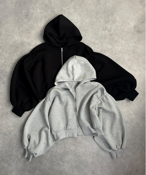 ad thie(アドティエ)の「バルーンスリーブ ポンチ ジップパーカー(パーカー・レディース・杢グレー/ブラック・LARGE/MEDIUM)」の4枚目の写真