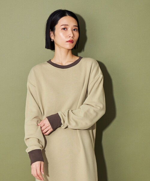 CITEN（シテン）の「＜CITEN＞リンガースウェットワンピース（ワンピース・レディース・ベージュ/ダークグレー・FREE）」の3枚目の写真