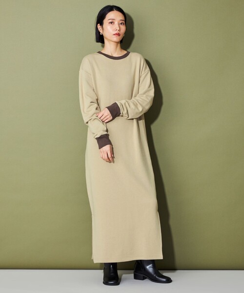 CITEN（シテン）の「＜CITEN＞リンガースウェットワンピース（ワンピース・レディース・ベージュ/ダークグレー・FREE）」の4枚目の写真