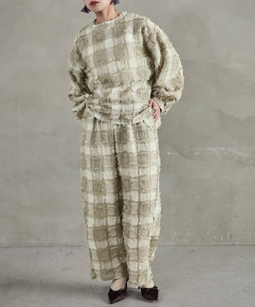 Fashion Letter(ファッションレター)の「【セットアップ可能】ブロックチェック フリンジトップス(シャツ/ブラウス・レディース・ベージュ/ネイビー/ブラック・M)」の6枚目の写真