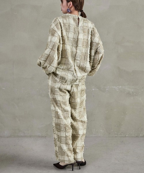 Fashion Letter(ファッションレター)の「【セットアップ可能】ブロックチェック フリンジトップス(シャツ/ブラウス・レディース・ベージュ/ネイビー/ブラック・M)」の8枚目の写真