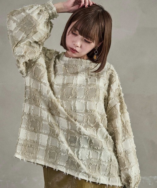 Fashion Letter(ファッションレター)の「【セットアップ可能】ブロックチェック フリンジトップス(シャツ/ブラウス・レディース・ベージュ/ネイビー/ブラック・M)」の9枚目の写真