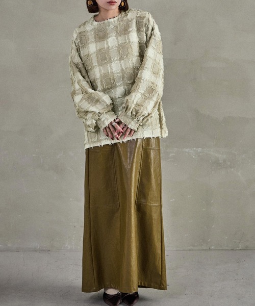 Fashion Letter(ファッションレター)の「【セットアップ可能】ブロックチェック フリンジトップス(シャツ/ブラウス・レディース・ベージュ/ネイビー/ブラック・M)」の11枚目の写真
