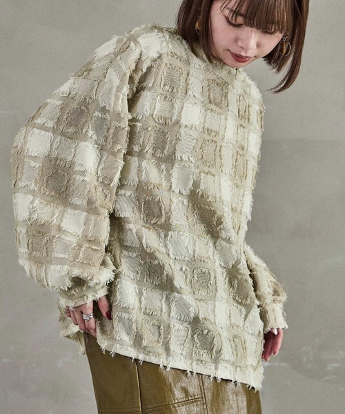 Fashion Letter(ファッションレター)の「【セットアップ可能】ブロックチェック フリンジトップス(シャツ/ブラウス・レディース・ベージュ/ネイビー/ブラック・M)」の12枚目の写真