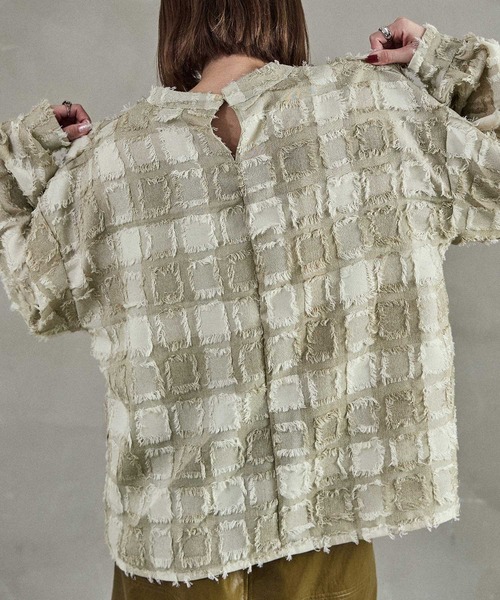 Fashion Letter(ファッションレター)の「【セットアップ可能】ブロックチェック フリンジトップス(シャツ/ブラウス・レディース・ベージュ/ネイビー/ブラック・M)」の13枚目の写真