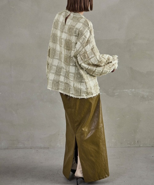 Fashion Letter(ファッションレター)の「【セットアップ可能】ブロックチェック フリンジトップス(シャツ/ブラウス・レディース・ベージュ/ネイビー/ブラック・M)」の14枚目の写真