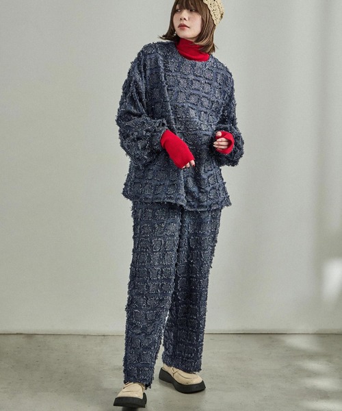 Fashion Letter(ファッションレター)の「【セットアップ可能】ブロックチェック フリンジトップス(シャツ/ブラウス・レディース・ベージュ/ネイビー/ブラック・M)」の18枚目の写真