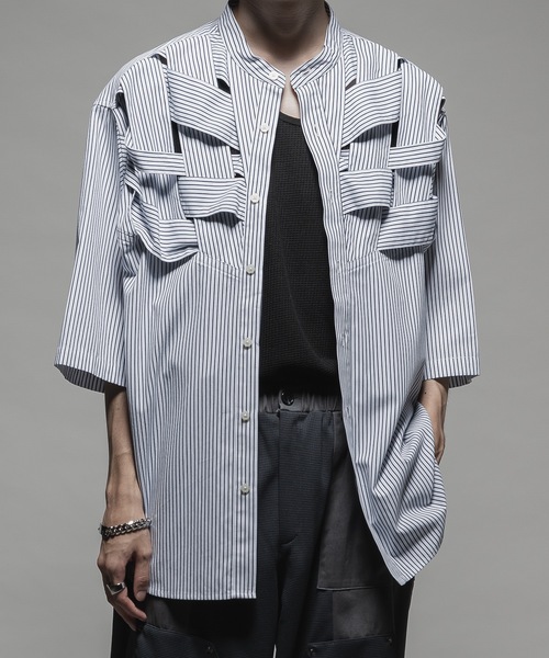 CASPER JOHN（キャスパージョン）の「Bandage fisherman shirts/バンデージフィッシャーマンシャツ（シャツ/ブラウス・メンズ・ホワイト/ネイビー・LARGE/MEDIUM/SMALL/X-SMALL）」の4枚目の写真