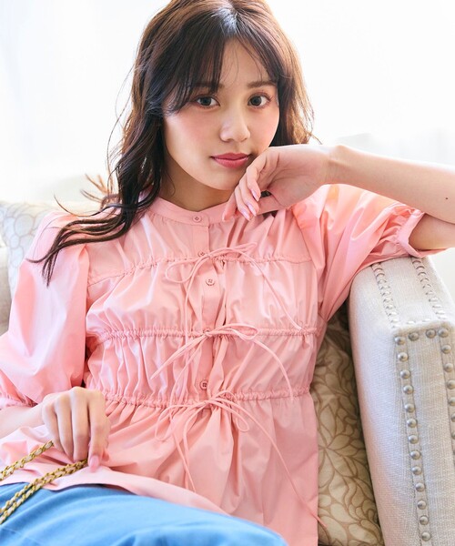 ブラウス シャツ シャツカラーギャザーリボンカットソー レディース La boutique BonBon｜【ホワイト復刻!新色登場】ギャザーフリル