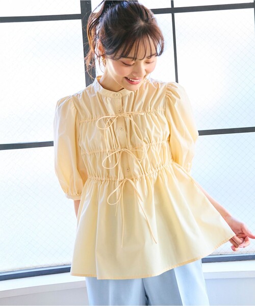 ブラウス シャツ 「洗える」リボンギャザー ブラウス レディース セール】【洗える】リボンギャザー ブラウス（シャツ/ブラウス