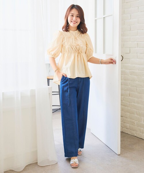 【洗える】リボンギャザー ブラウス セール】【洗える】リボンギャザー ブラウス（シャツ/ブラウス