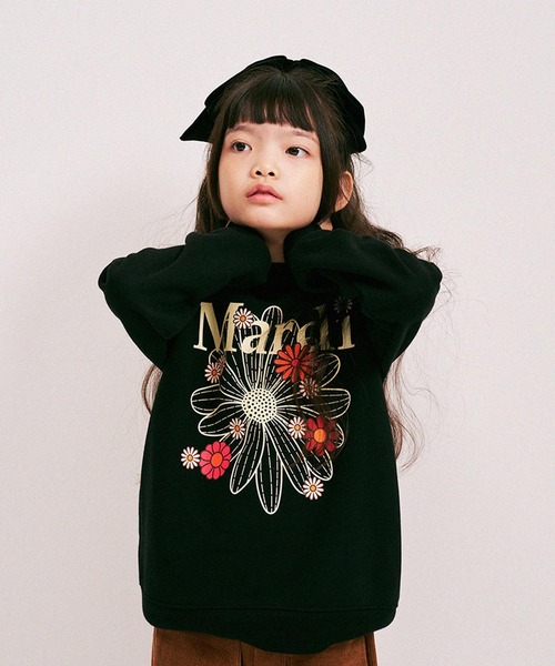 Mardi Mercredi（マルディメクルディ）の「KIDS SWEATSHIRT FLOWERMARDI BLOSSOM / キッズ スウェットシャツ フラワーマルディ ブロッサム（スウェット・キッズ・オートミール/ブラック・110cm/100cm/120cm/130cm）」の3枚目の写真