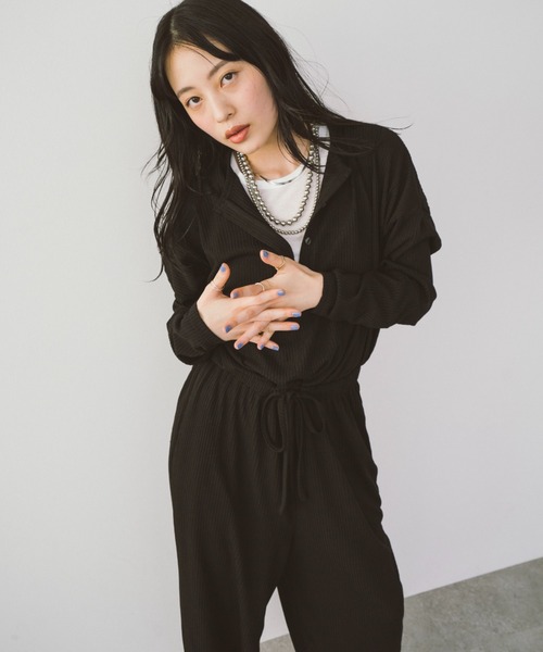 HANNE(アン)の「リブヘンリーロンパース(サロペット/オーバーオール・レディース・アイボリー/ブラック/ベージュ・SMALL/MEDIUM)」の10枚目の写真