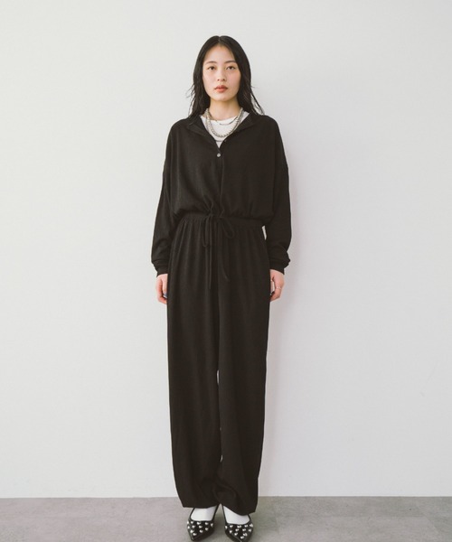 HANNE(アン)の「リブヘンリーロンパース(サロペット/オーバーオール・レディース・アイボリー/ブラック/ベージュ・SMALL/MEDIUM)」の12枚目の写真