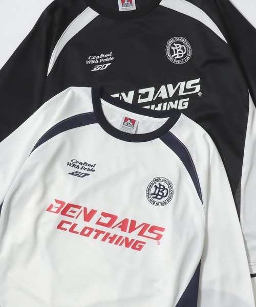 BEN DAVIS（ベンデイビス）の「BEN DAVIS/ベンデイビス PRACTICE LS TEE/オーバーサイズ メッシュ ブロークコア ゲームシャツ ユニフォームデザイン ロゴ ワンポイント刺繍 ロングスリーブTシャツ/ロンT/レディース メンズ（Tシャツ/カットソー・メンズ・ホワイト/スカイブルー/ブラック・M/L/XL）」の2枚目の写真