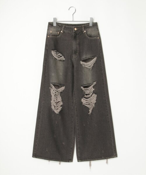 notch.(ノッチ)の「12ozダメージデニムパンツ(デニムパンツ・レディース・ブラック/サックスブルー・M)」の1枚目の写真