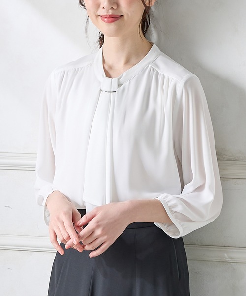 アクセ付7分袖ボウタイブラウス（シャツ/ブラウス）｜Honeys