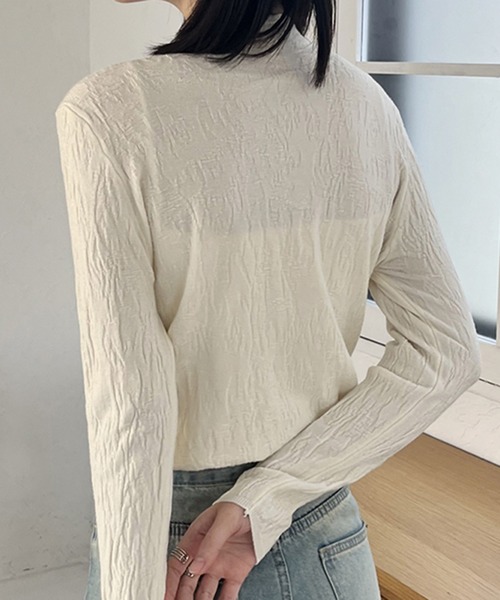 STYLEBLOCK(スタイルブロック)の「フェイクネックレス付きジャガードボトルネックニットトップス(ニット/セーター・レディース・ライトブルー/ブラック/ライトピンク/アイボリー・FREE)」の10枚目の写真
