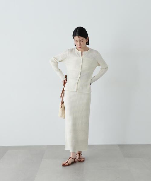 N.（N. Natural Beauty Basic）（エヌエヌナチュラルビューティーベーシック）の「柄編みニットセットアップ（セットアップ・レディース・ブラック/カーキ/オフホワイト・MEDIUM）」の5枚目の写真