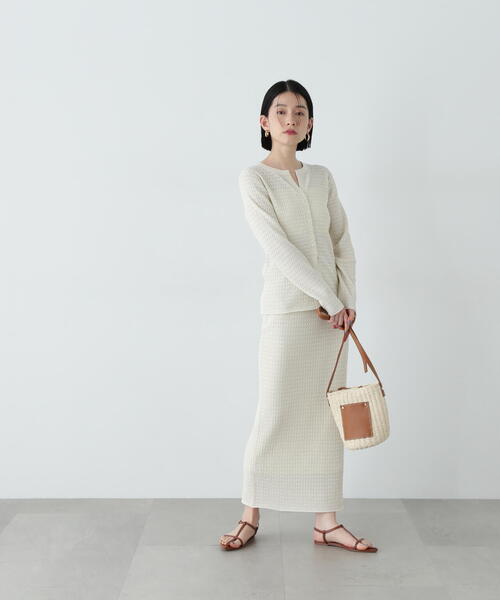 N.（N. Natural Beauty Basic）（エヌエヌナチュラルビューティーベーシック）の「柄編みニットセットアップ（セットアップ・レディース・ブラック/カーキ/オフホワイト・MEDIUM）」の6枚目の写真