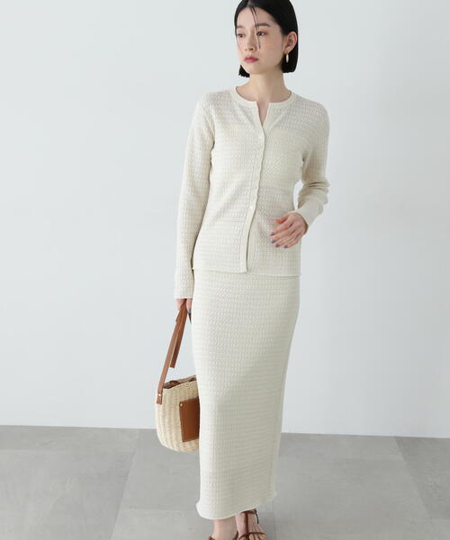 N.（N. Natural Beauty Basic）（エヌエヌナチュラルビューティーベーシック）の「柄編みニットセットアップ（セットアップ・レディース・ブラック/カーキ/オフホワイト・MEDIUM）」の7枚目の写真