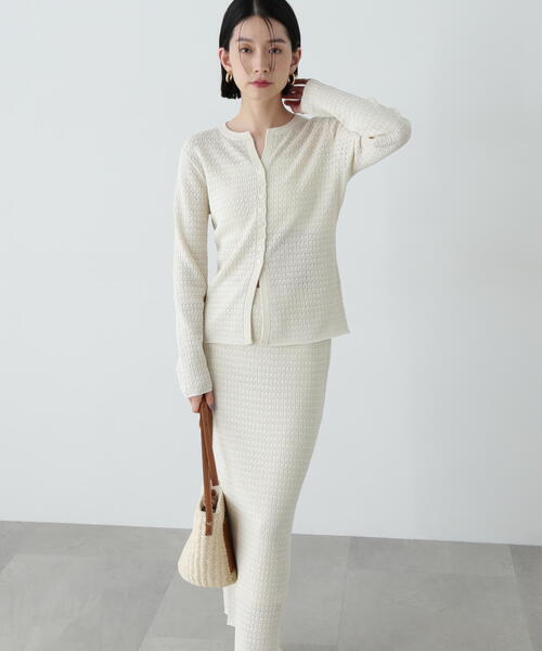 N.（N. Natural Beauty Basic）（エヌエヌナチュラルビューティーベーシック）の「柄編みニットセットアップ（セットアップ・レディース・ブラック/カーキ/オフホワイト・MEDIUM）」の8枚目の写真