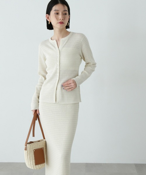 N.（N. Natural Beauty Basic）（エヌエヌナチュラルビューティーベーシック）の「柄編みニットセットアップ（セットアップ・レディース・ブラック/カーキ/オフホワイト・MEDIUM）」の2枚目の写真