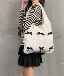 リボン付きニットバッグ トートバッグ