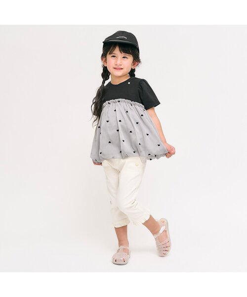 apres les cours（アプレレクール）の「【ジュニア対応】ハート刺繍バルーンドッキング半袖トップス（Tシャツ/カットソー・キッズ・ブラック/アイボリー・80/90/100/110/120/130/140）」の12枚目の写真
