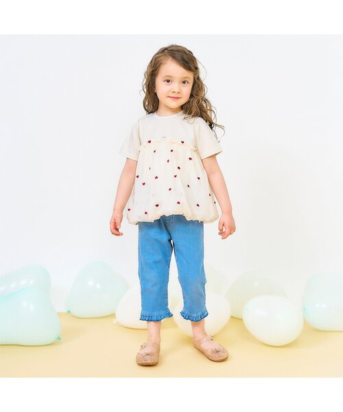 apres les cours（アプレレクール）の「【ジュニア対応】ハート刺繍バルーンドッキング半袖トップス（Tシャツ/カットソー・キッズ・ブラック/アイボリー・80/90/100/110/120/130/140）」の14枚目の写真