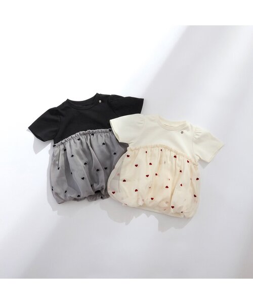 apres les cours（アプレレクール）の「【ジュニア対応】ハート刺繍バルーンドッキング半袖トップス（Tシャツ/カットソー・キッズ・ブラック/アイボリー・80/90/100/110/120/130/140）」の16枚目の写真