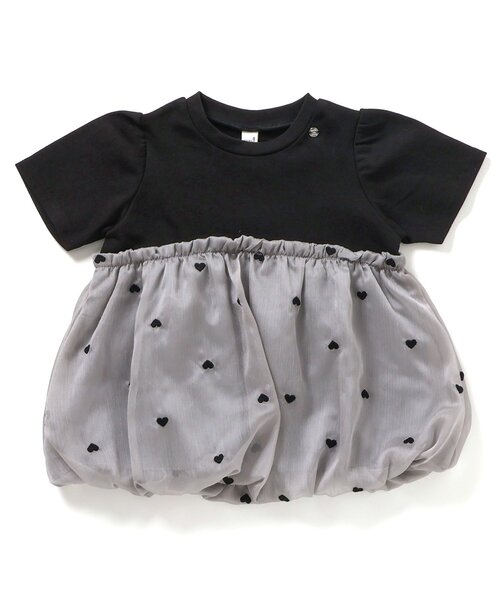 apres les cours（アプレレクール）の「【ジュニア対応】ハート刺繍バルーンドッキング半袖トップス（Tシャツ/カットソー・キッズ・ブラック/アイボリー・80/90/100/110/120/130/140）」の3枚目の写真