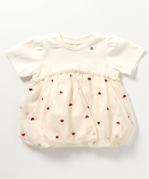 apres les cours（アプレレクール）の「【ジュニア対応】ハート刺繍バルーンドッキング半袖トップス（Tシャツ/カットソー・キッズ・ブラック/アイボリー・80/90/100/110/120/130/140）」の4枚目の写真