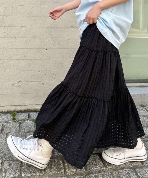 セール】シアサッカーチェックティアードスカート（スカート