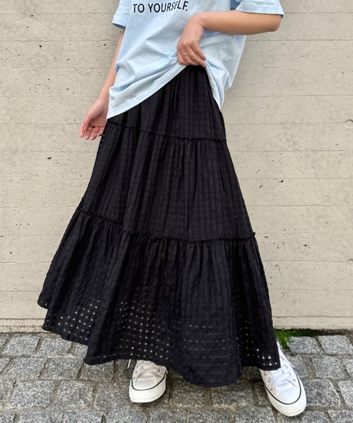 セール】シアサッカーチェックティアードスカート（スカート