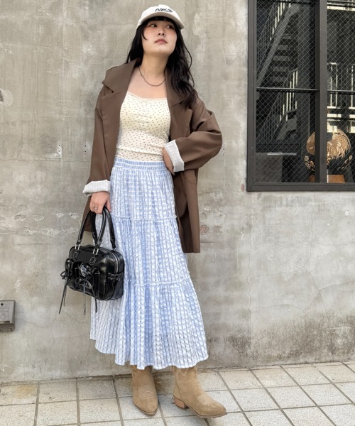 セール】シアサッカーチェックティアードスカート（スカート）｜SOLLON