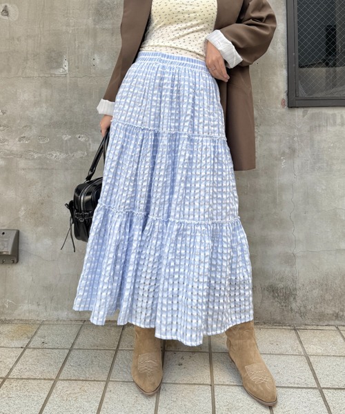 セール】シアサッカーチェックティアードスカート（スカート）｜SOLLON